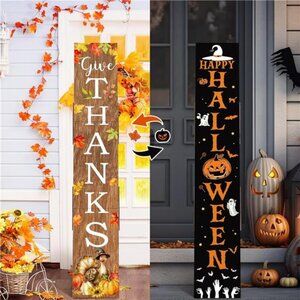 Two Sided Vintage Halloween Porch Sign Decor Outdoor 47" Fall Thanksgiving